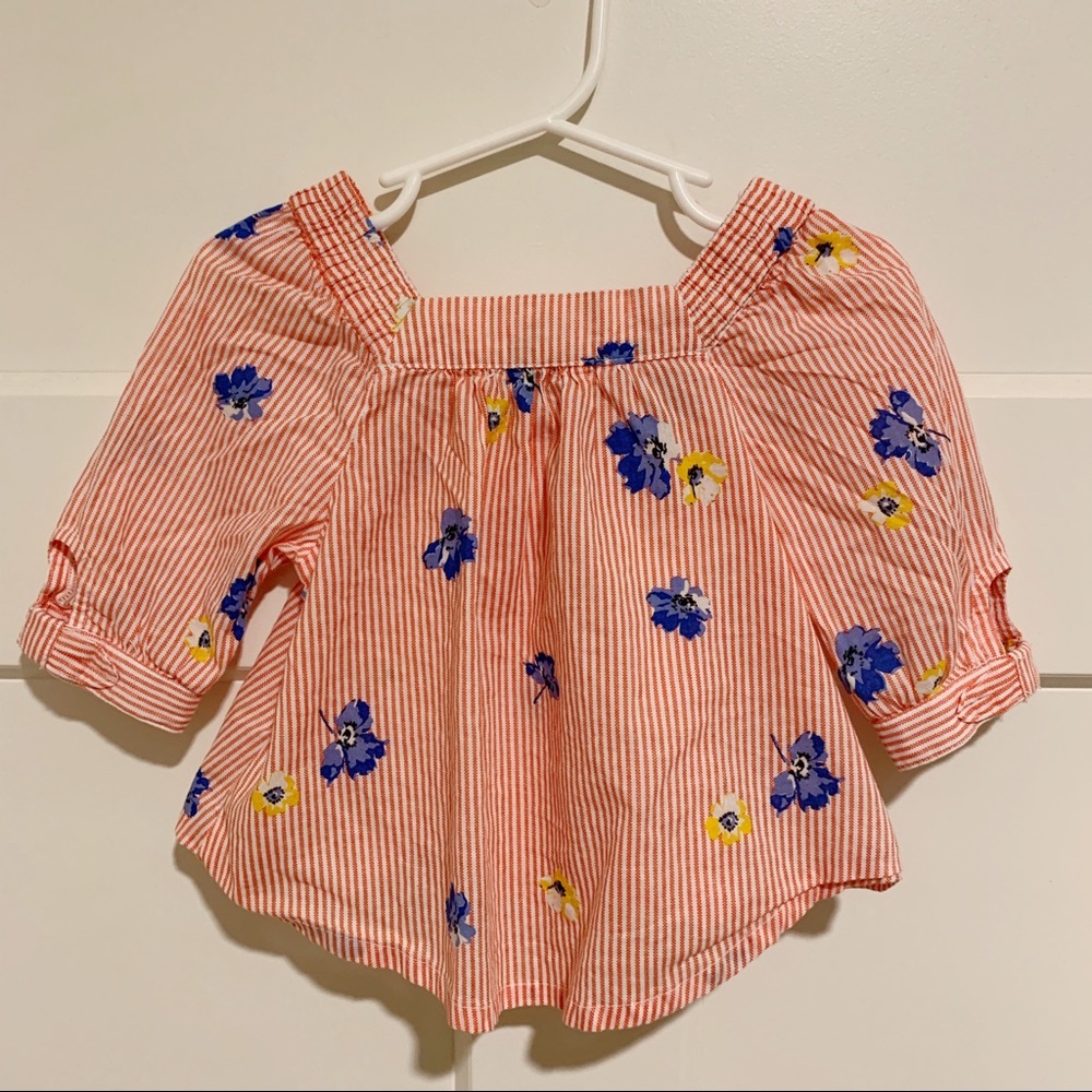 Old Navy Red Pin Striped Floral Blouse